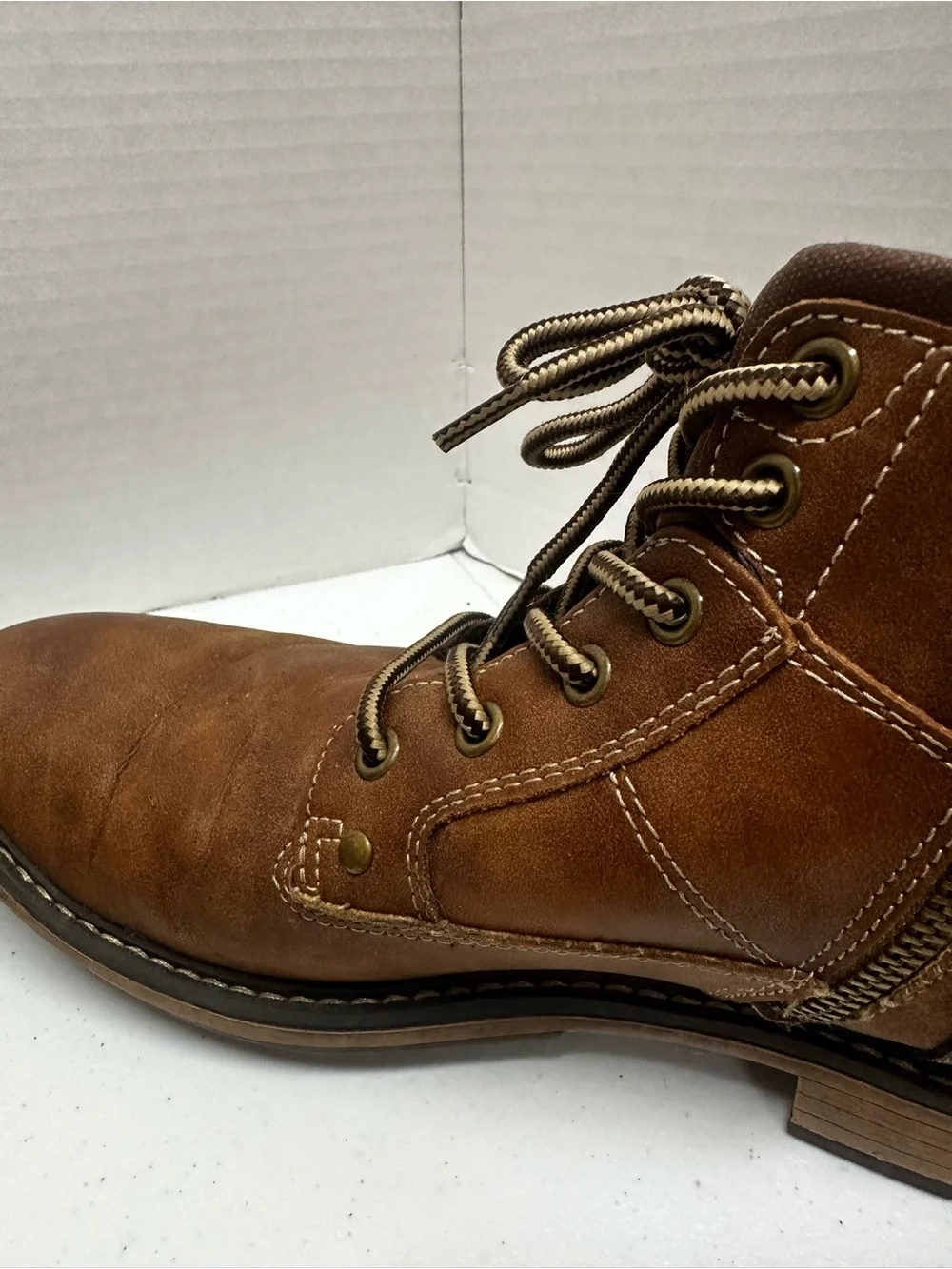 BKE Palmer Men’s Brown Lace-Up Side Zip Ankle Boots Size 11 Faux Leather Casual